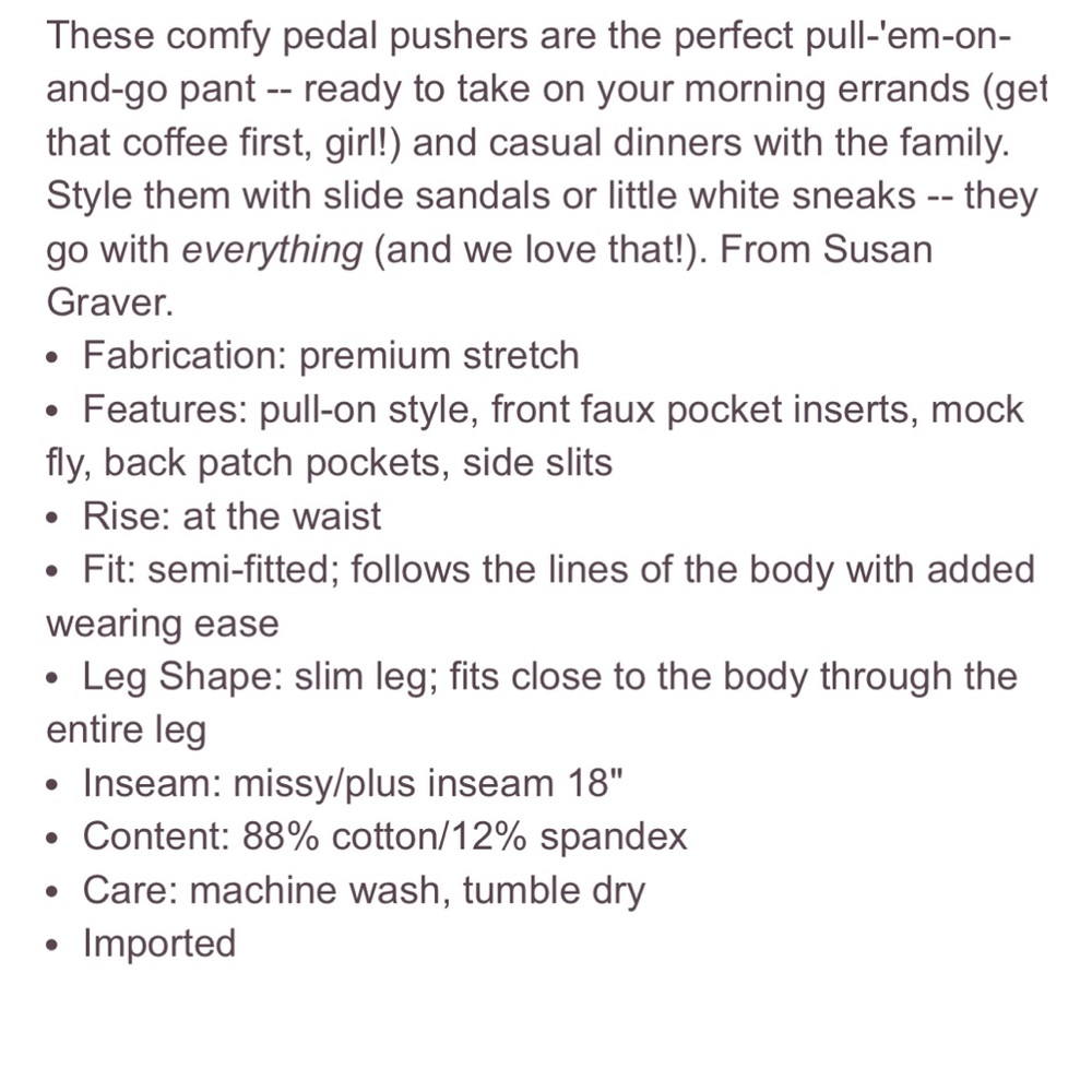Susan Graver weekend essential premium stretch pedal pusher pant in black - Picture 4 of 4